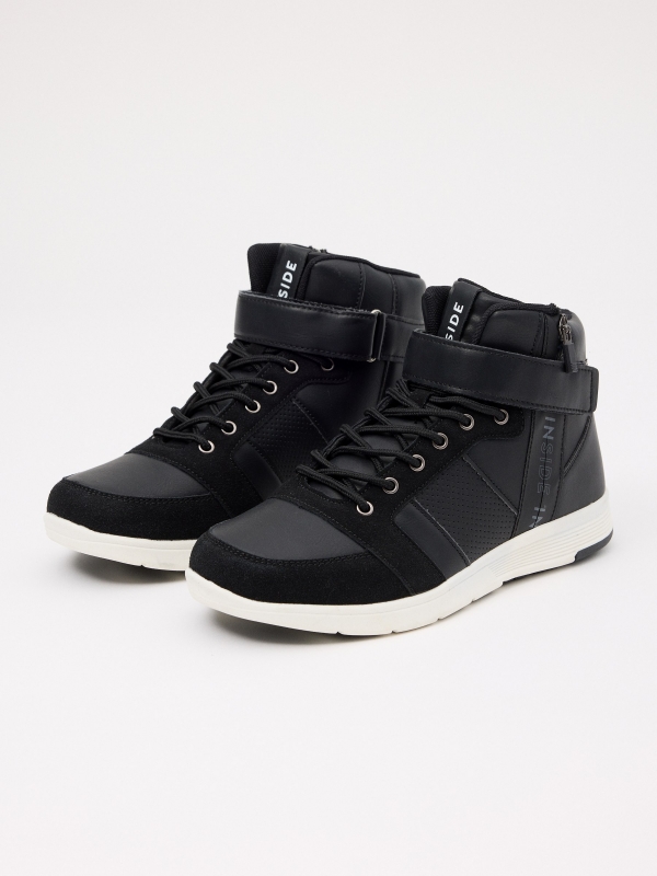 Combined zipper sports boot black 45º front view