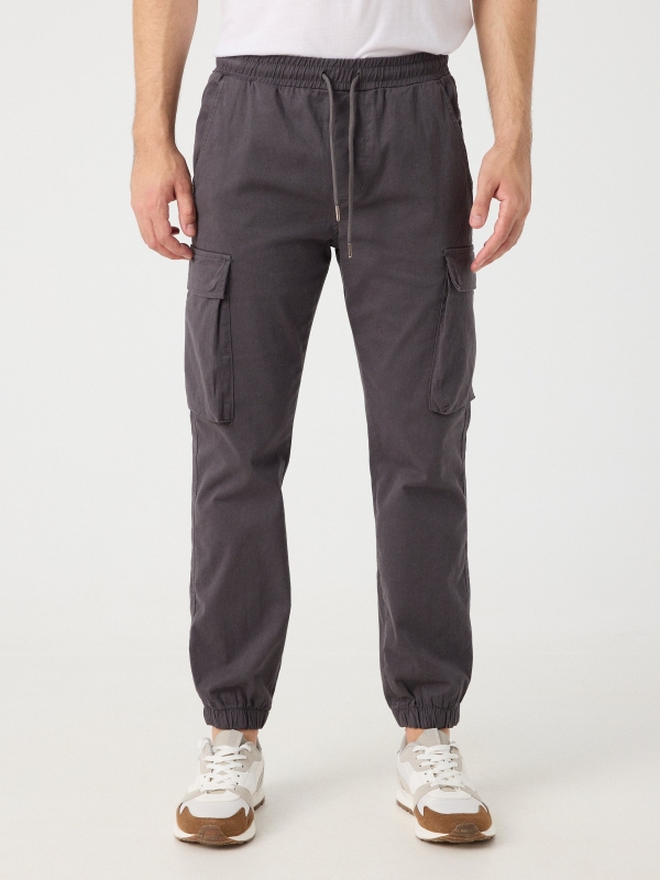 Adjustable cargo joggers grey middle front view