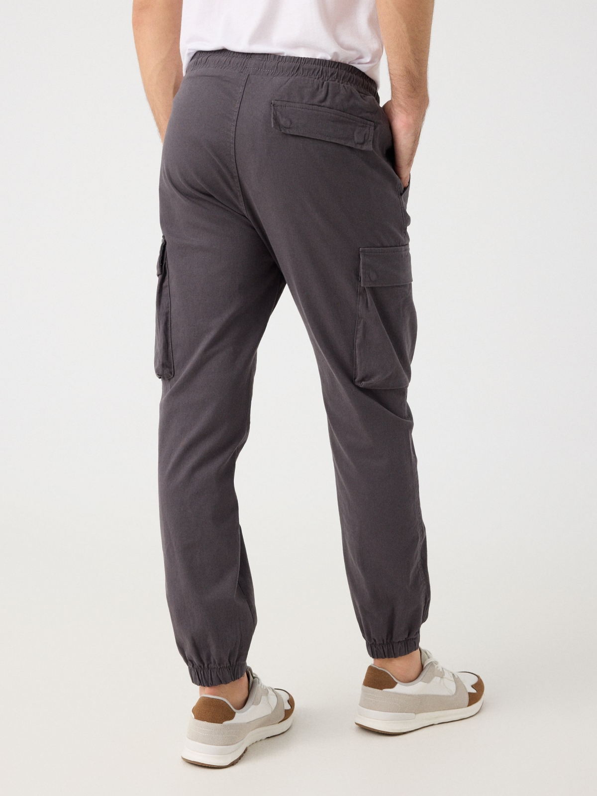 Adjustable cargo joggers grey middle back view