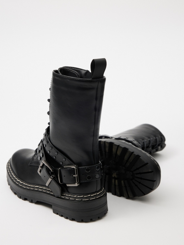 Ankle boot with studded straps black 45º back view