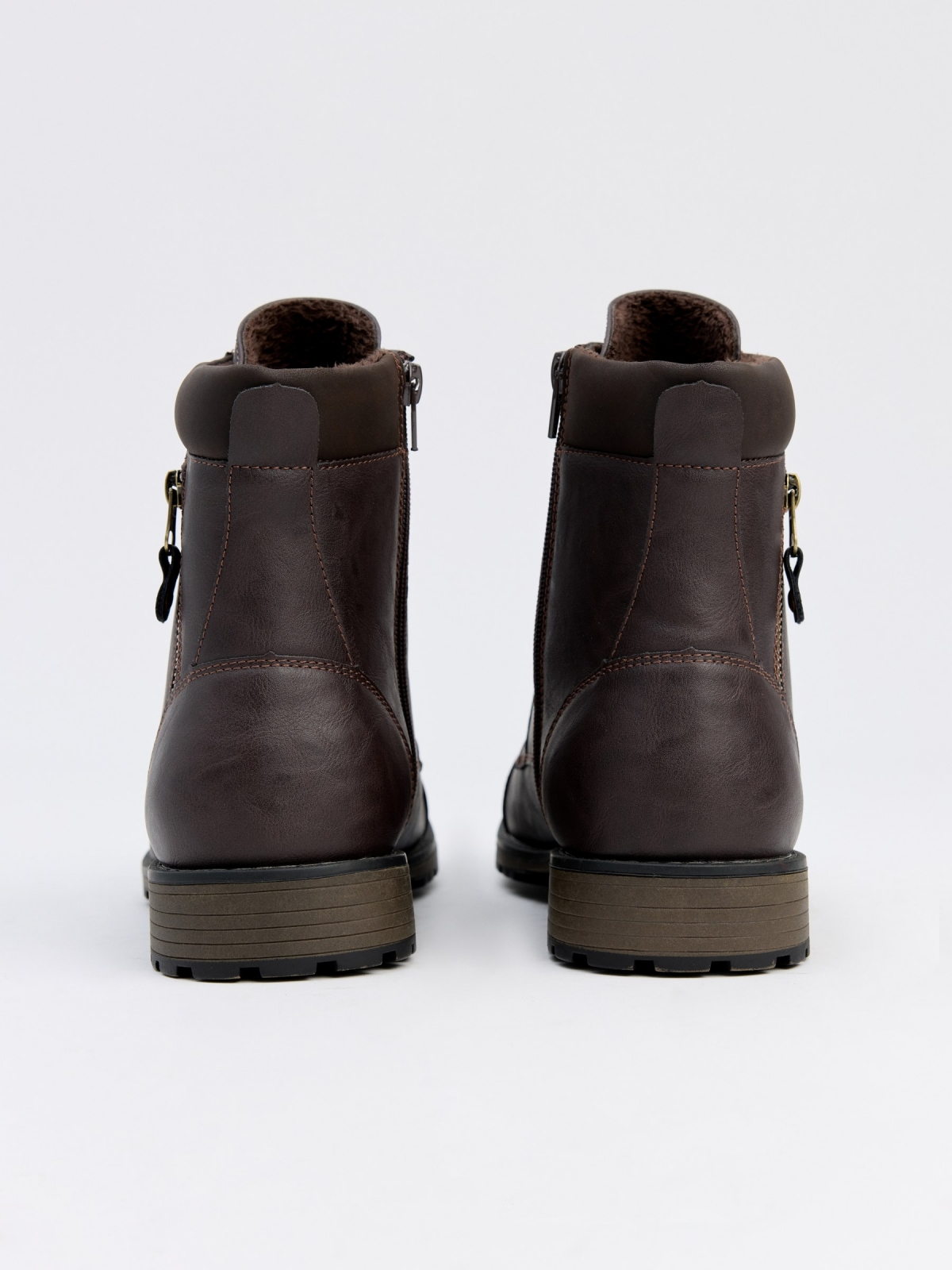 Brown military boot with zipper detail earth brown