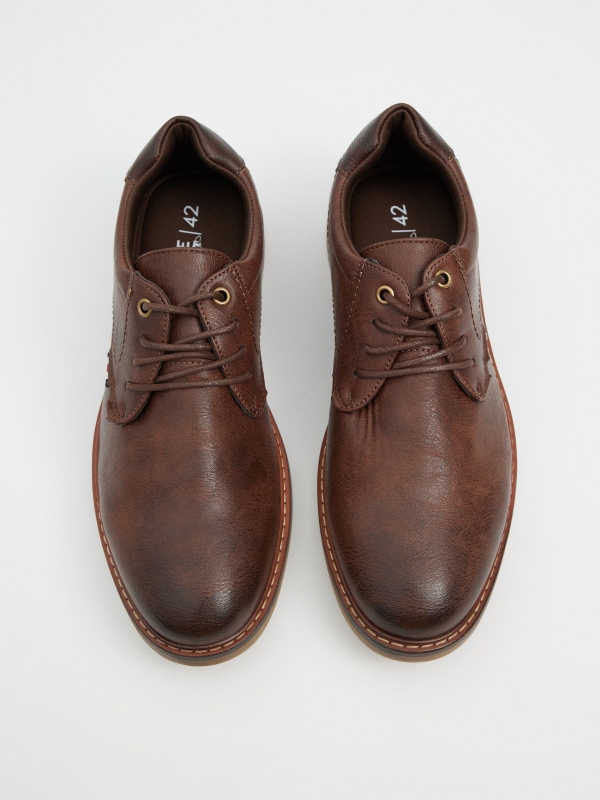 Brown leather effect blucher shoe brown zenithal view