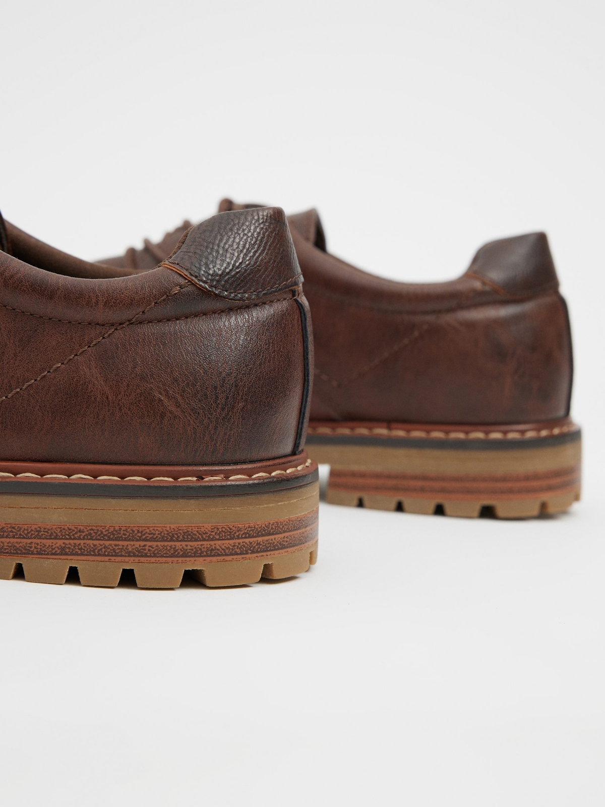 Brown leather effect blucher shoe brown detail view