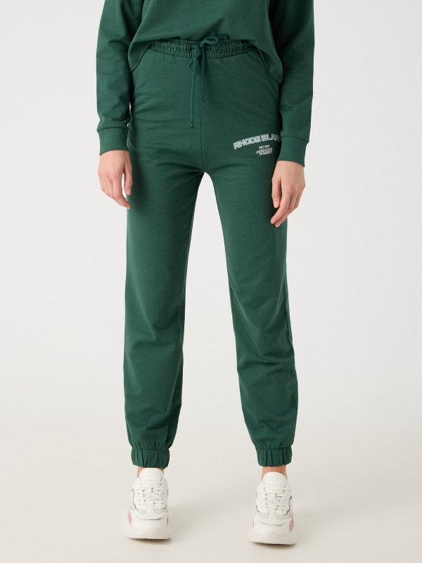 Jogger pants dark green middle front view