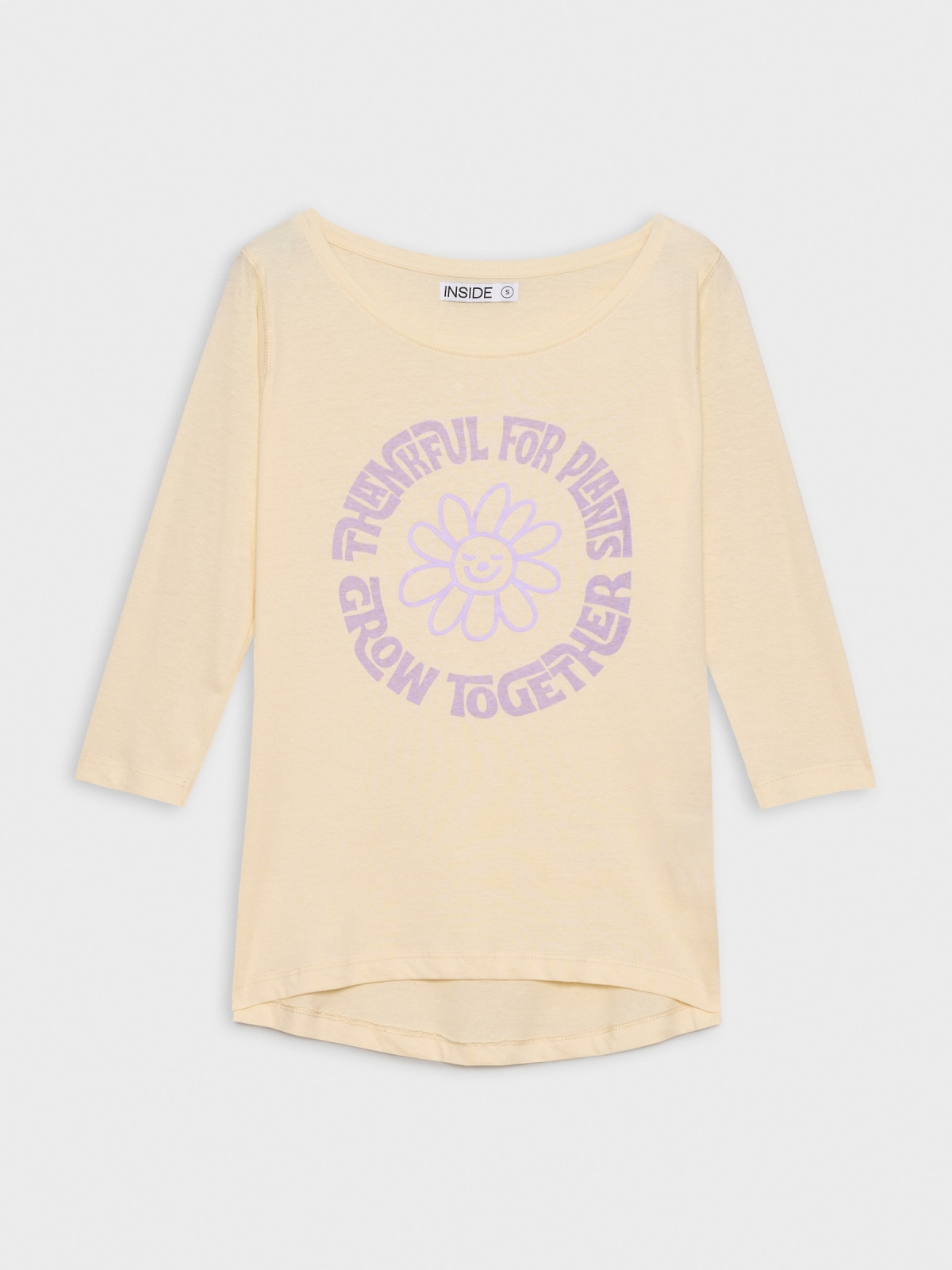  T-shirt manga 3/4 com estampa de flor areia