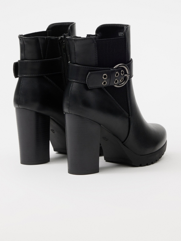 Faux leather ankle boot with elastic black 45º back view