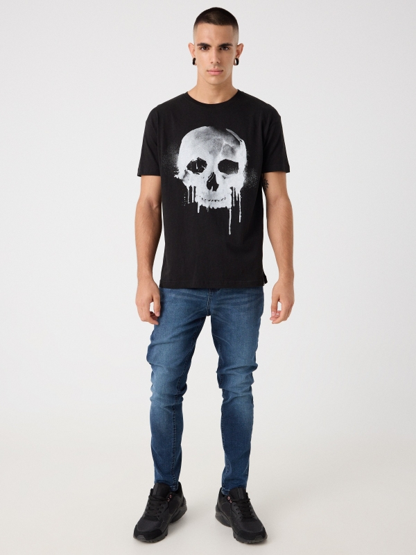 painted skull t-shirt black front view