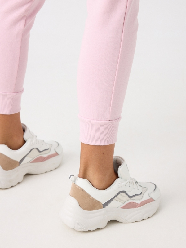 Pink printed jogger pants light pink detail view