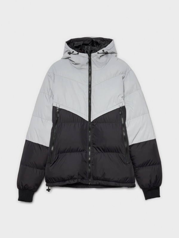  Two-tone padded jacket with hood black