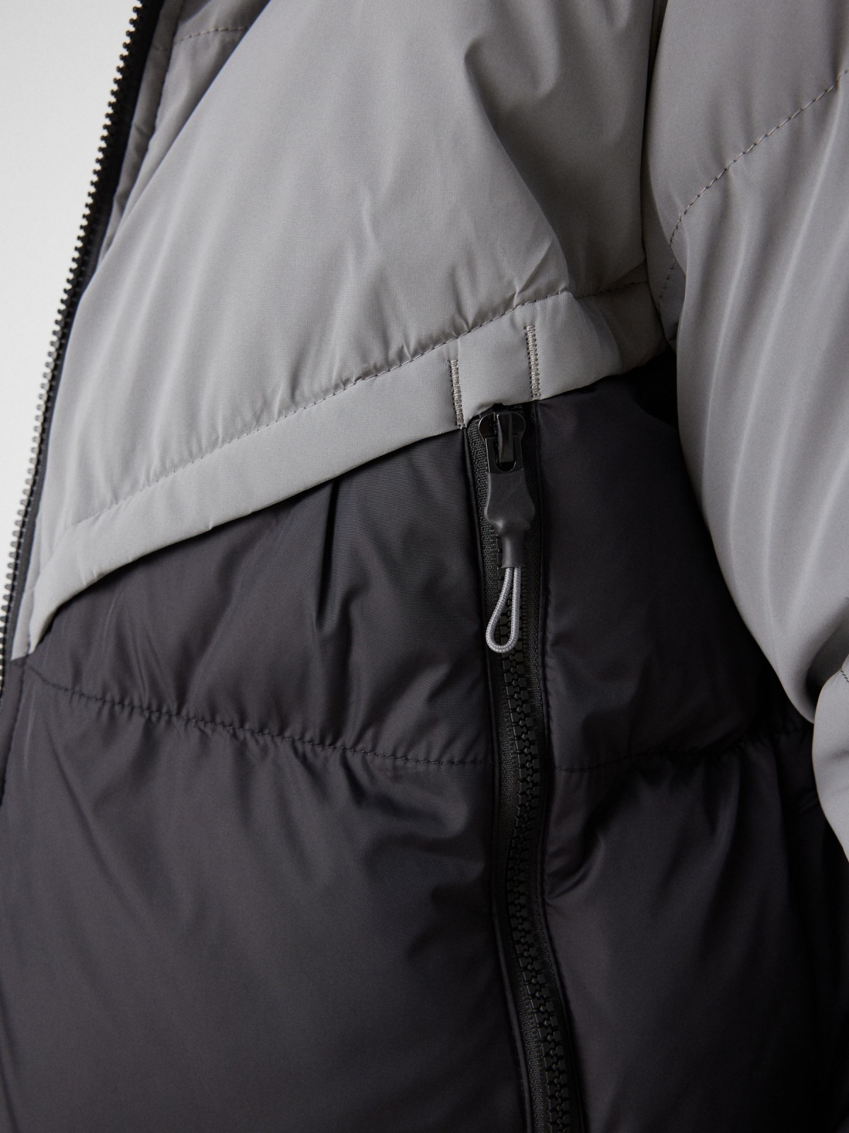 Two-tone padded jacket with hood black detail view