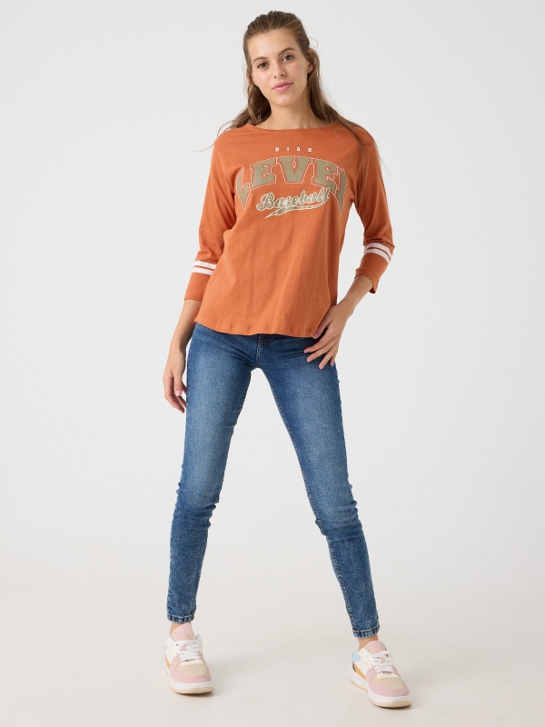 High Level 3/4 sleeve t-shirt copper front view