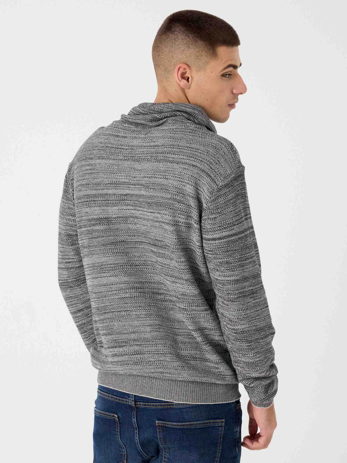 Textured knitted sweater dark grey middle back view