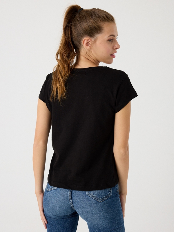 T-shirt com estampa Paradise preto vista meia traseira