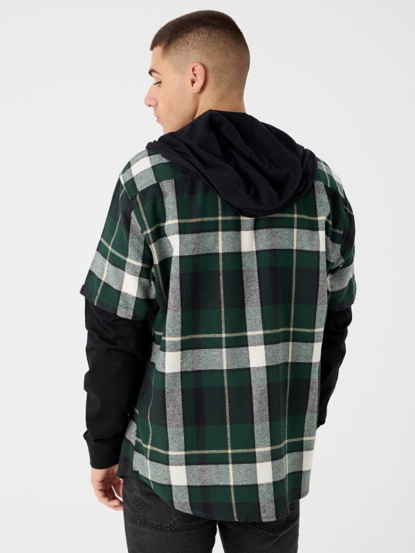 Combined checked shirt dark green middle back view
