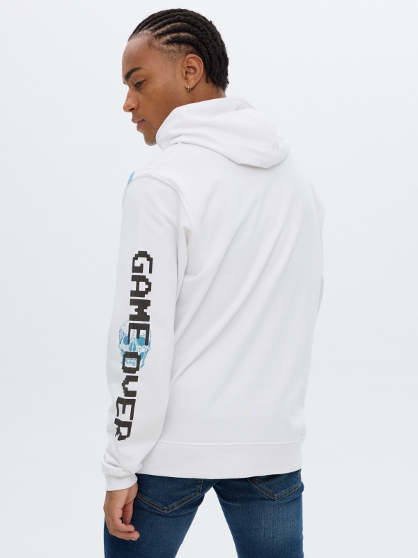 Print hooded sweatshirt white middle back view
