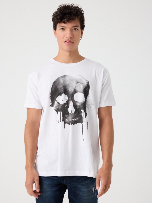 painted skull t-shirt white middle front view