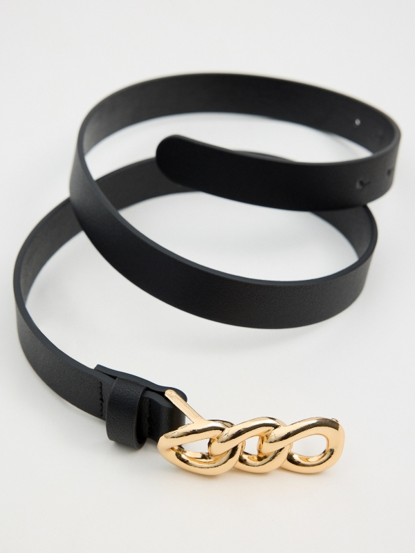 Golden chain buckle belt black buckle