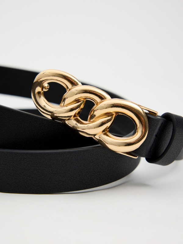 Golden chain buckle belt black