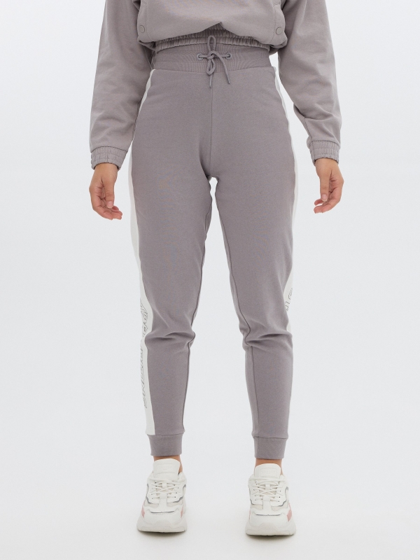 Plush jogger pants dark grey middle front view