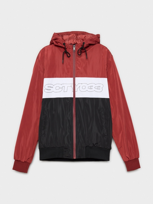  Quilted color block jacket with text red