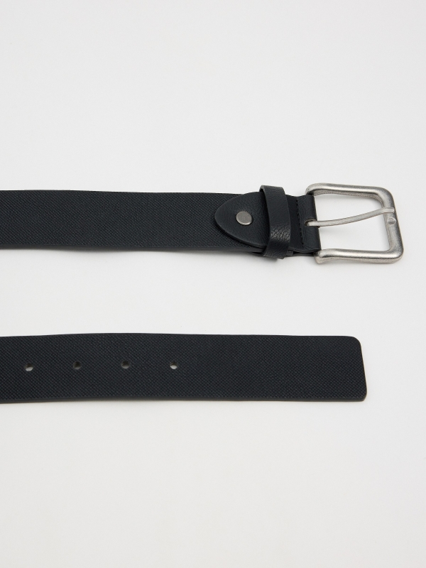 Leather-effect textured belt black buckle