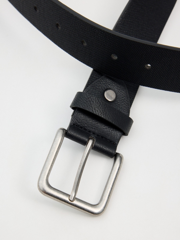 Leather-effect textured belt black detail view