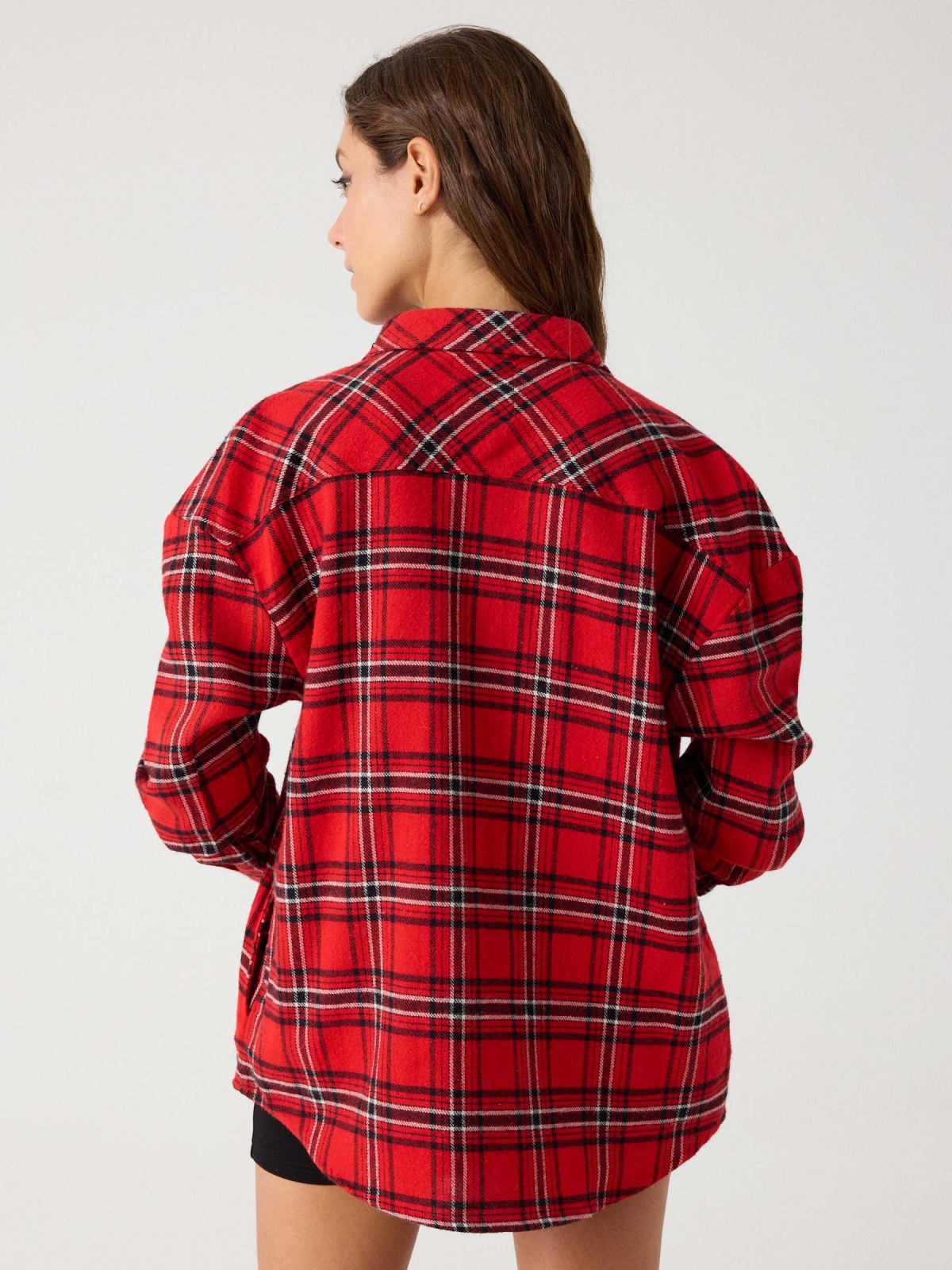 Plaid overshirt red middle back view