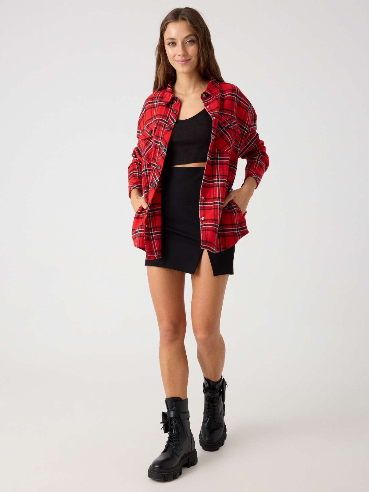 Plaid overshirt red front view