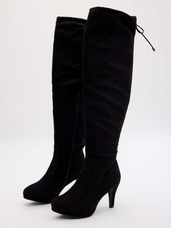 High heel boot suede effect black 45º front view