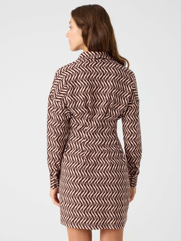 Optical print shirt dress earth brown middle back view