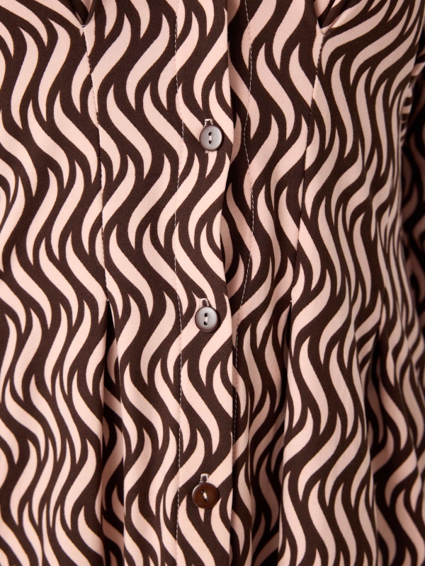 Optical print shirt dress earth brown detail view