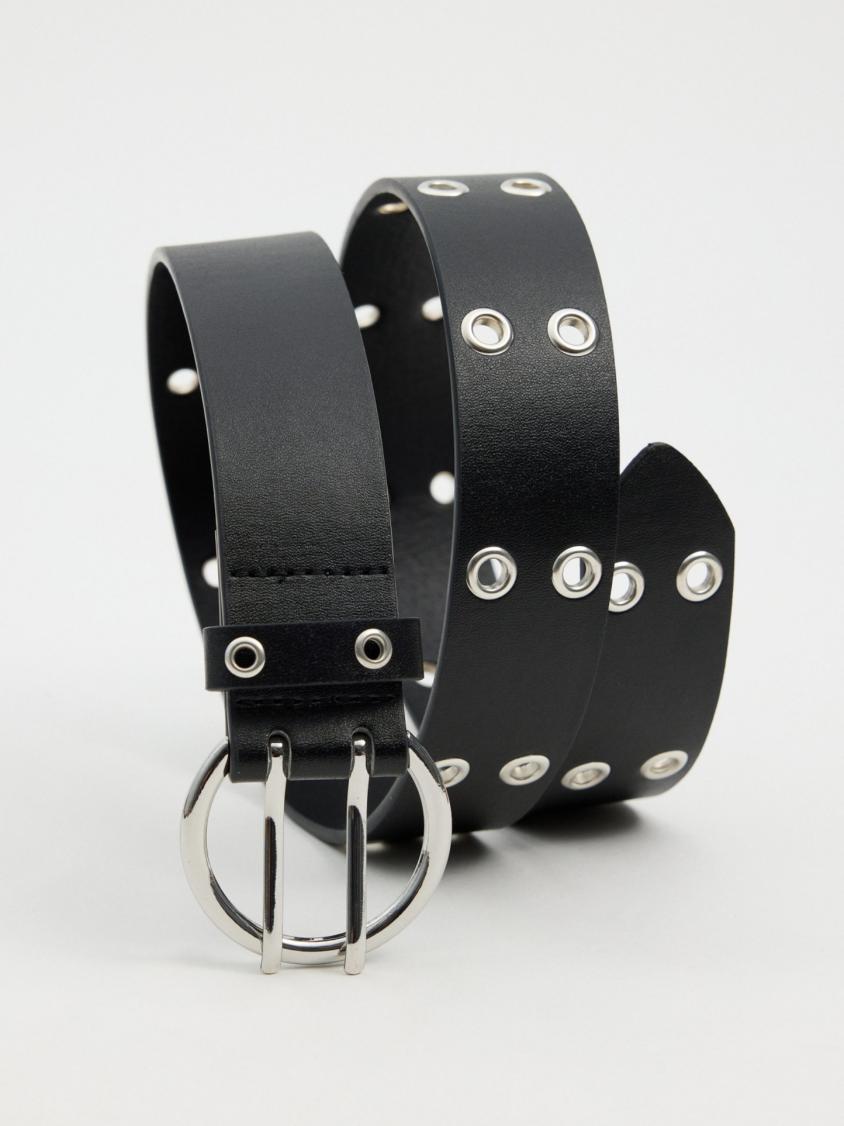 Eyelets leather effect belt black buckle
