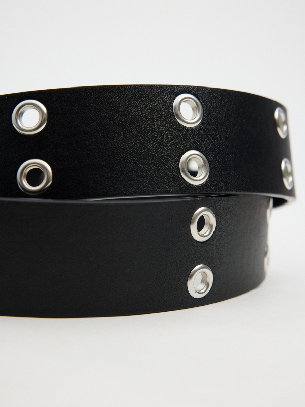 Eyelets leather effect belt black
