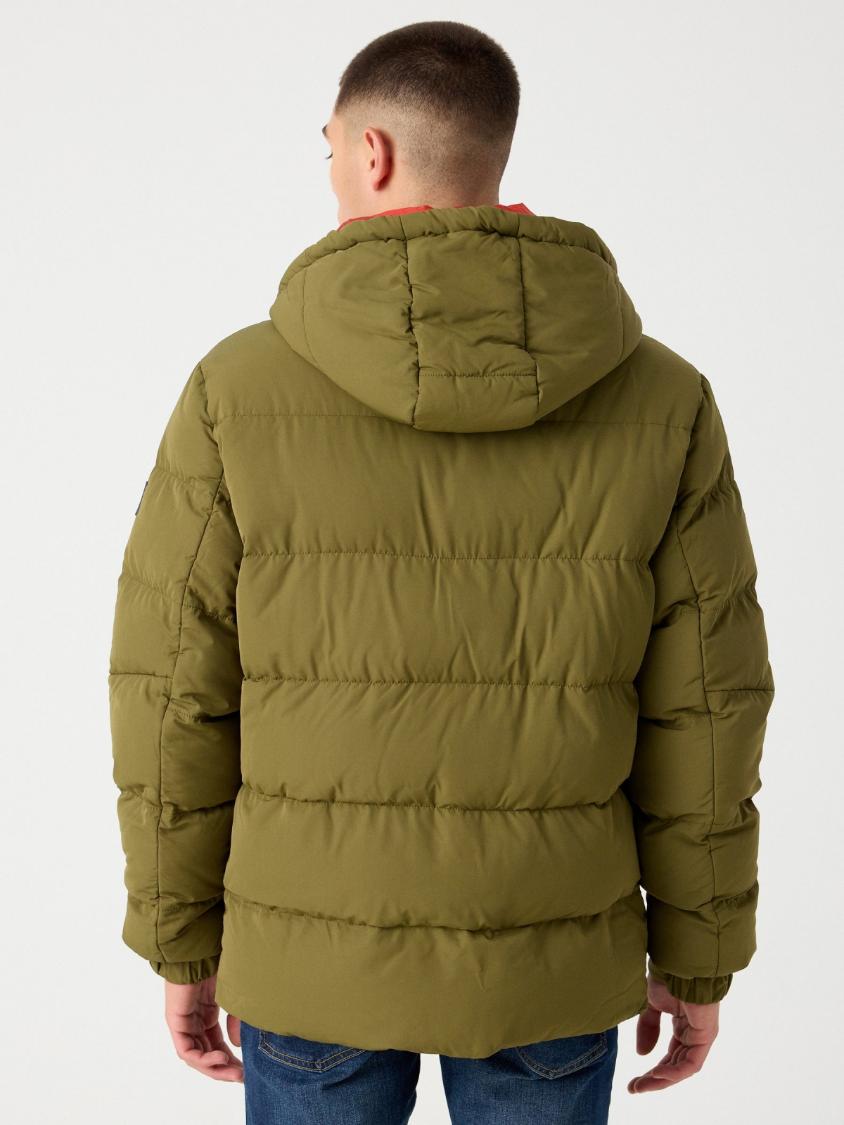 Contrast padded jacket khaki middle back view