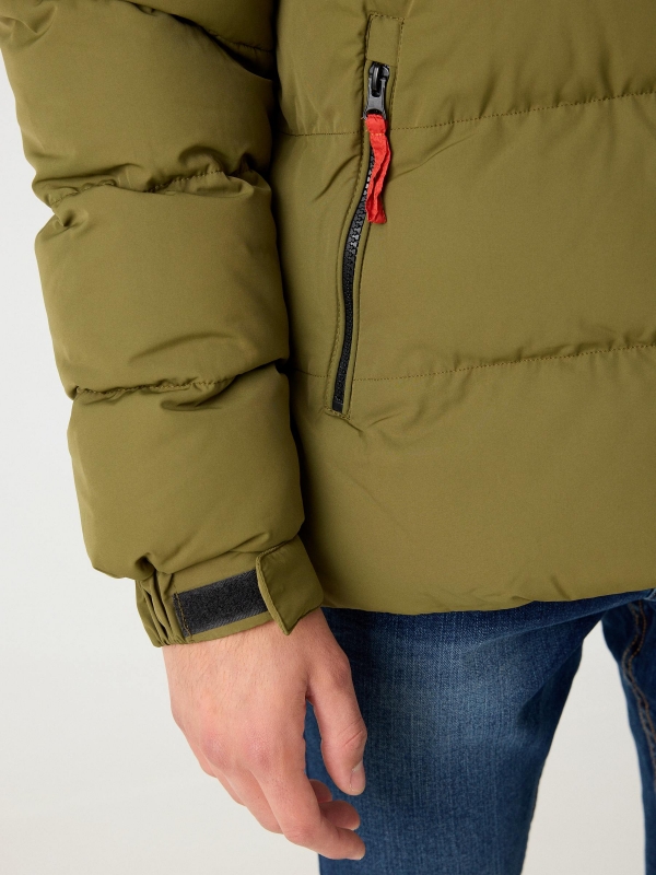 Contrast padded jacket khaki detail view