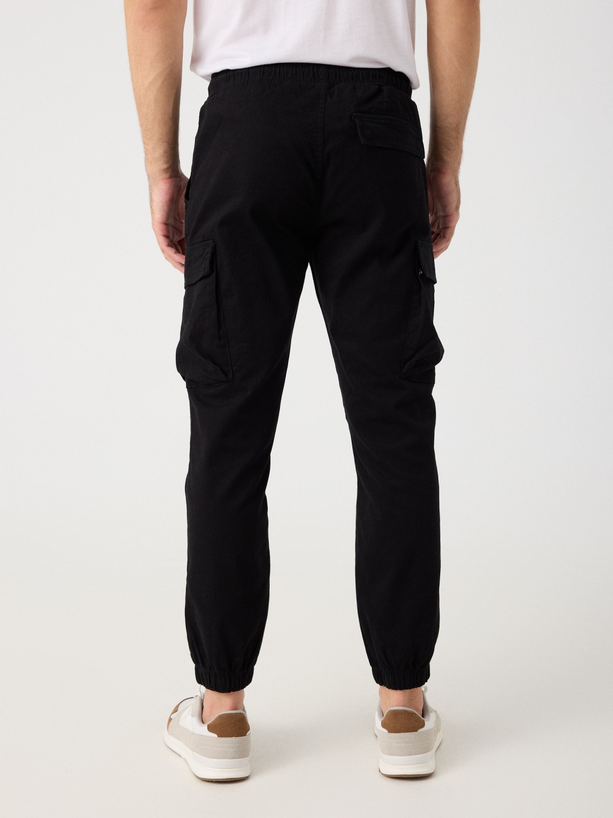 Adjustable cargo joggers black middle back view