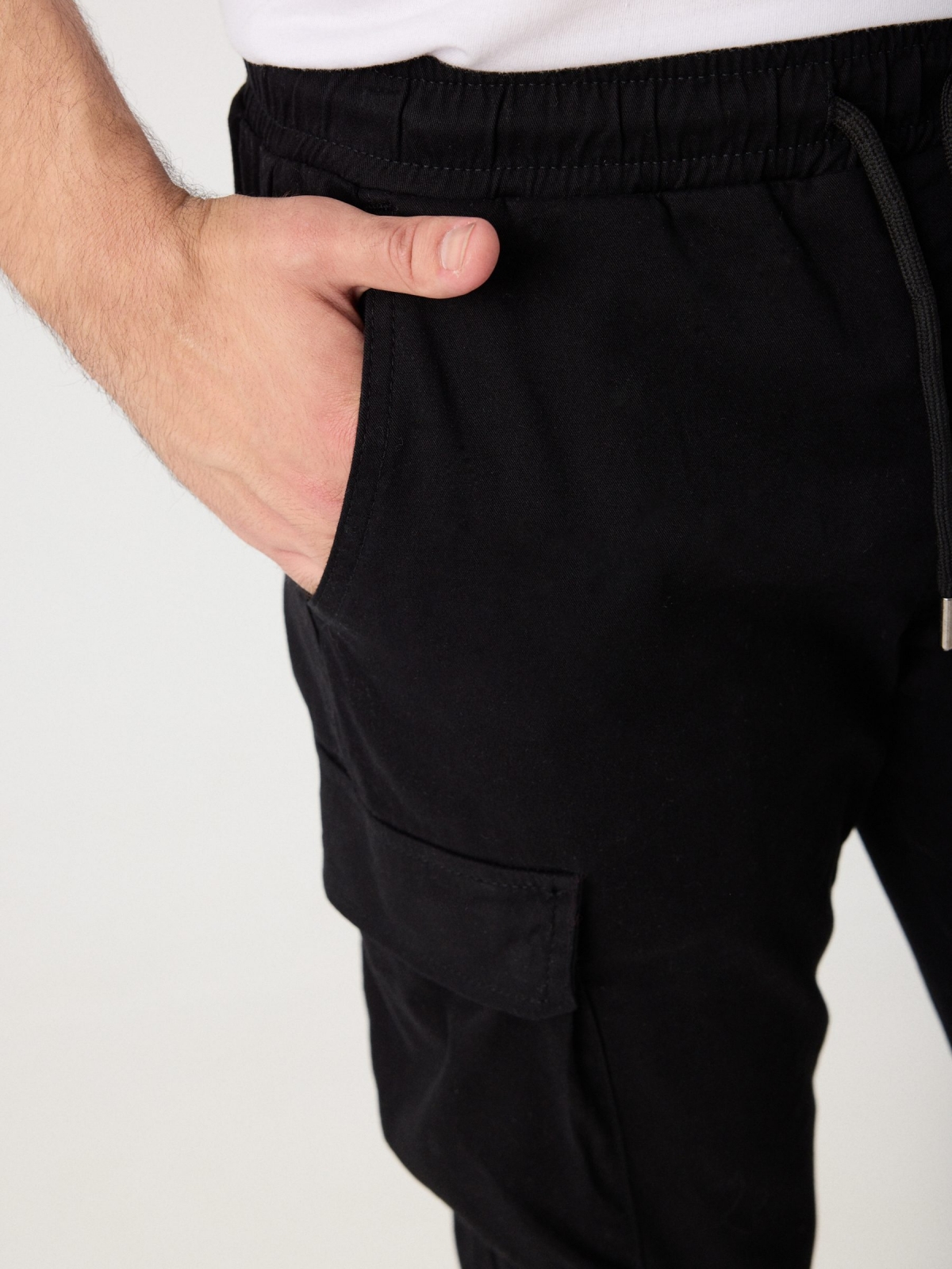 Adjustable cargo joggers black detail view