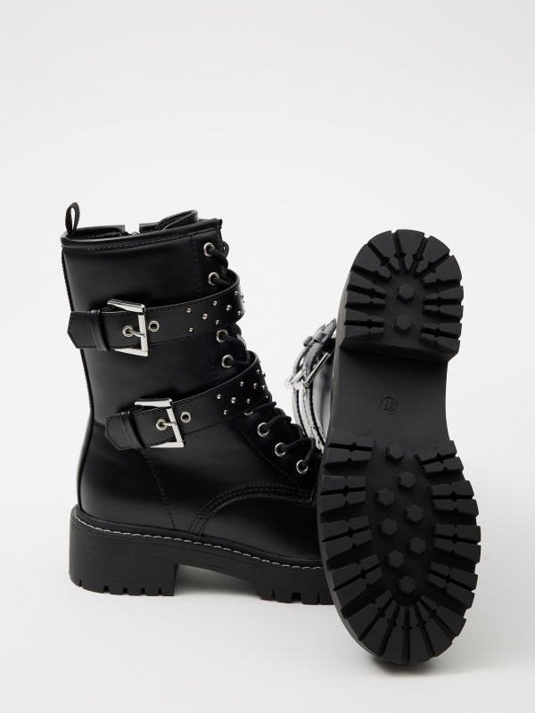 Ankle boot with buckles and studs black detail view