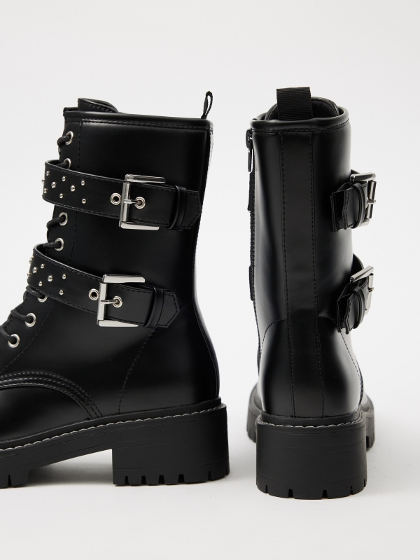 Ankle boot with buckles and studs black