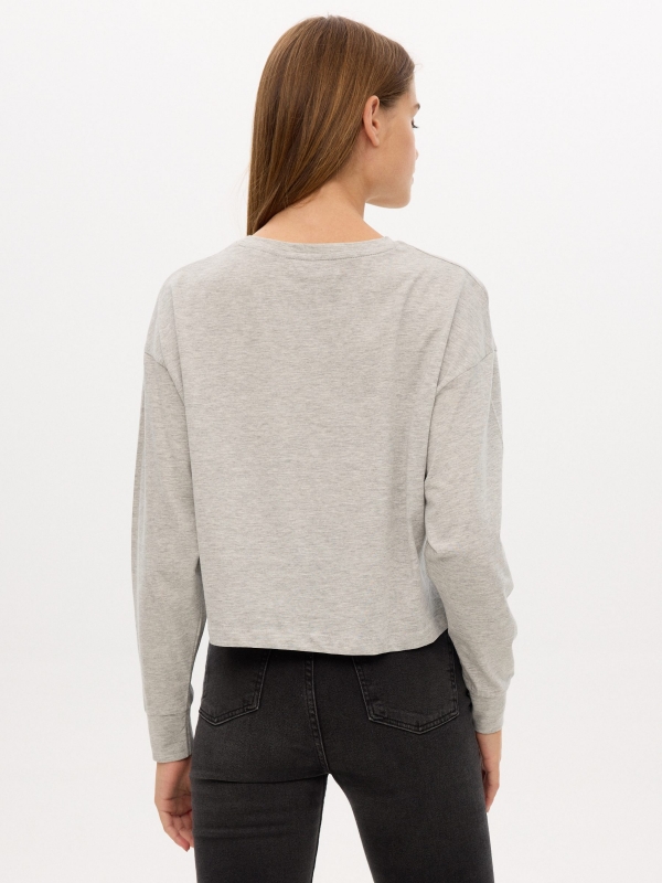Cropped college t-shirt light grey middle back view