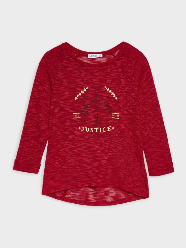  Fabric devoré Justice print t-shirt garnet