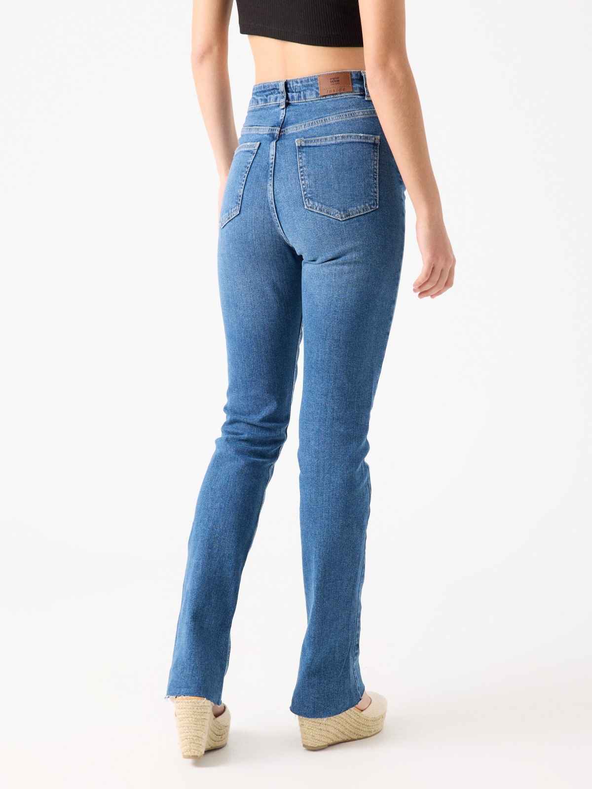 High waist blue flared jeans blue middle back view