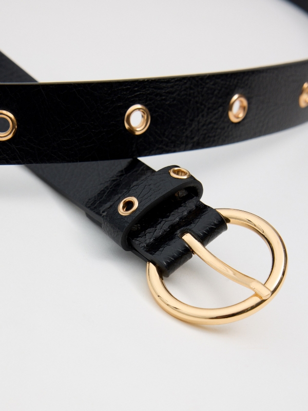 Gold eyelets leather effect belt black buckle