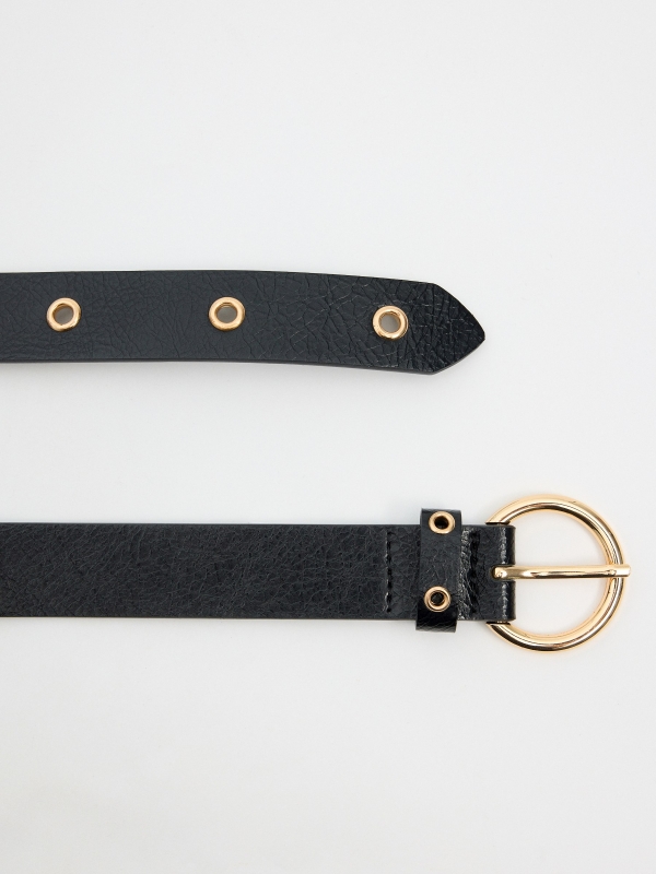 Gold eyelets leather effect belt black