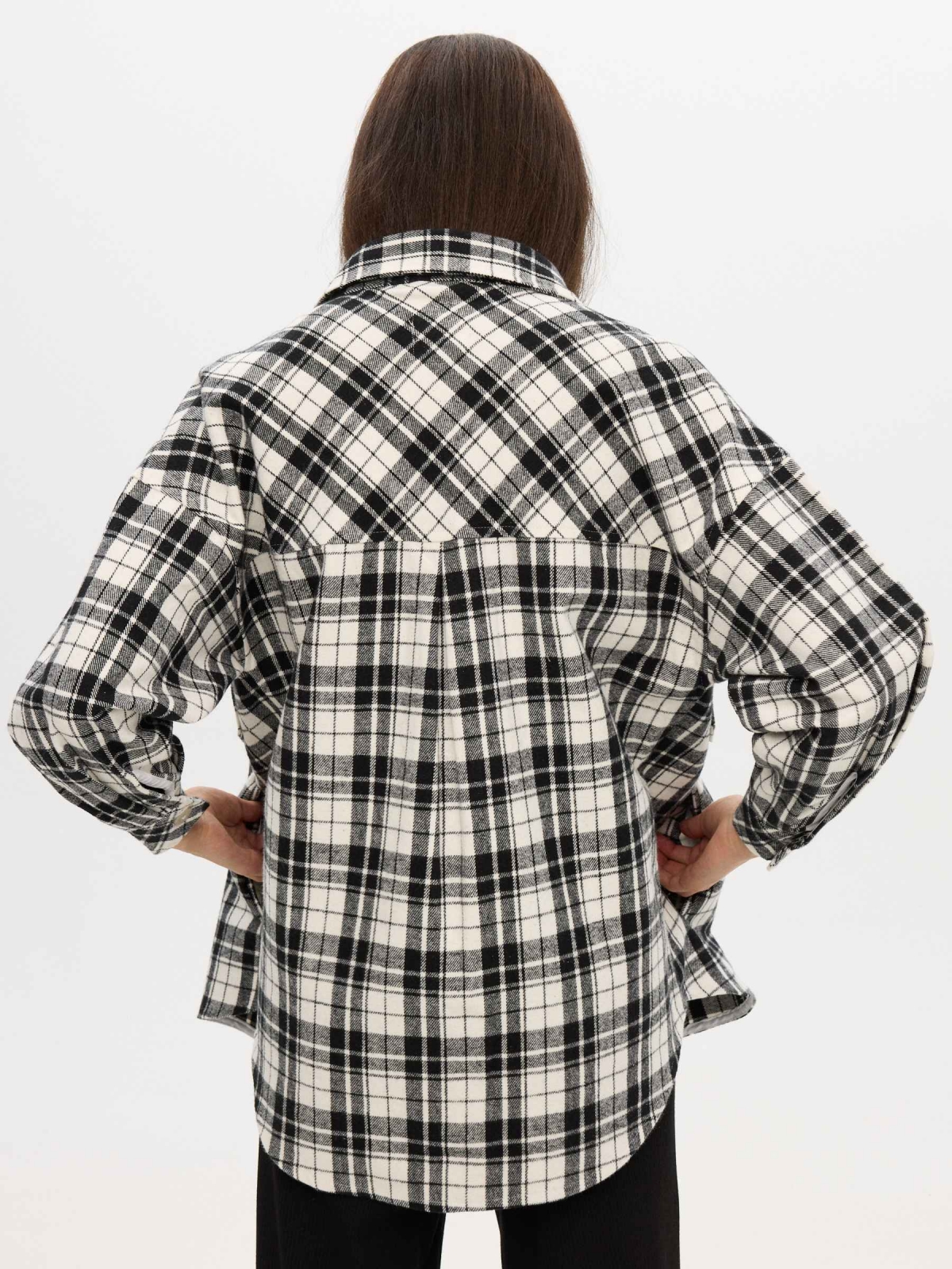 Checked overshirt with pockets black middle back view