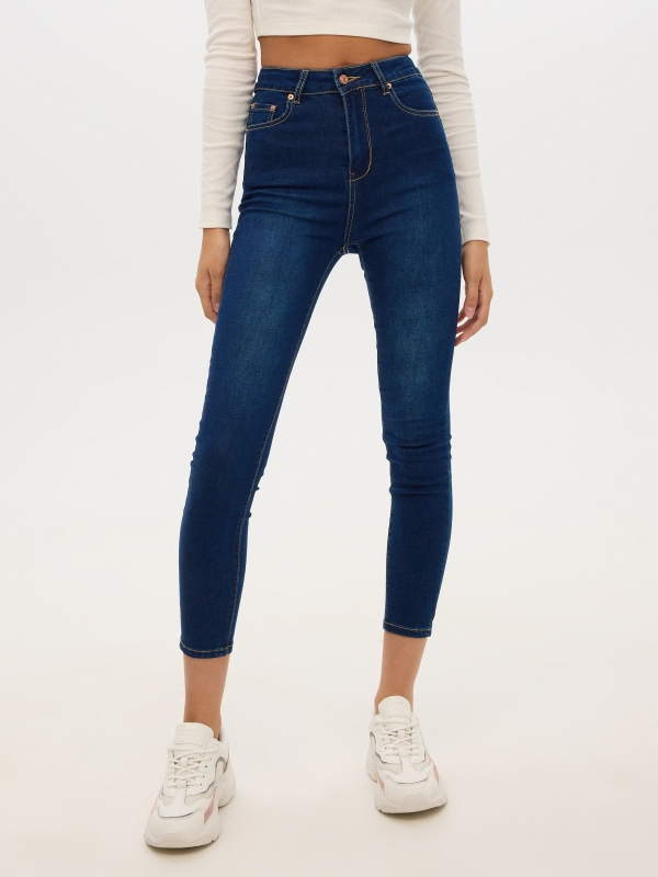 Jeans skinny high rise azul vista media frontal