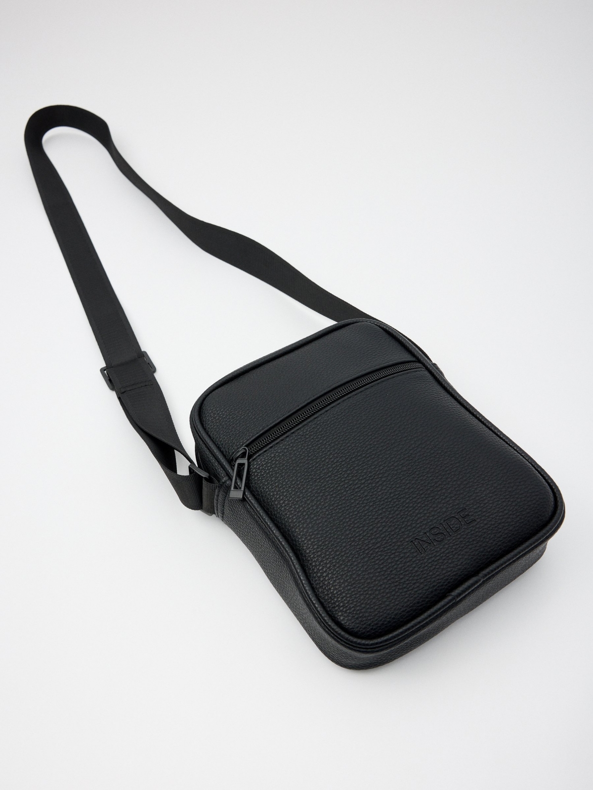 Black eco-leather crossbody bag back view