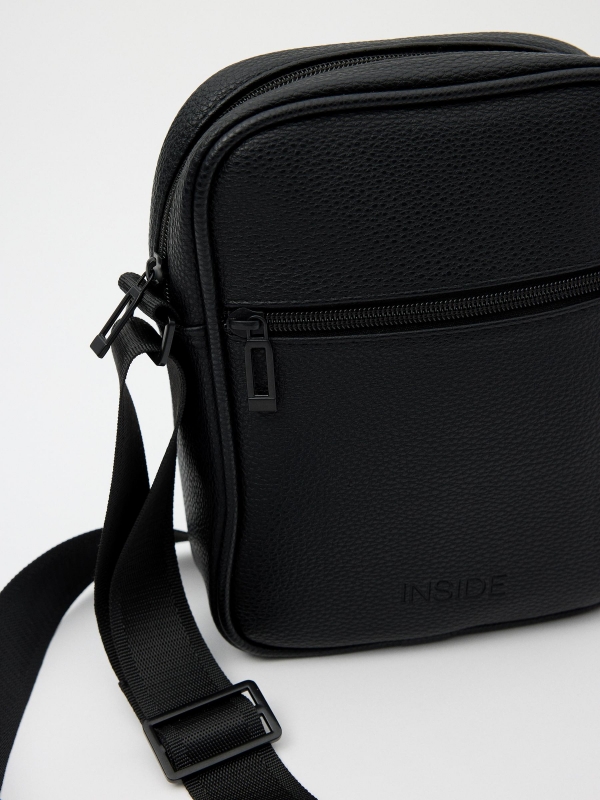 Black eco-leather crossbody bag 45º side view