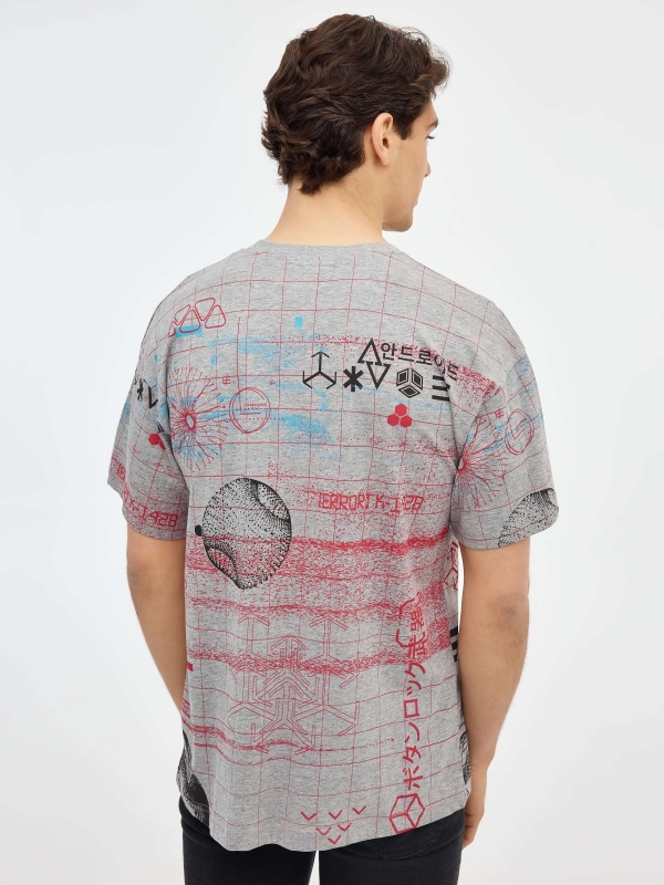 Cyber print T-shirt grey middle back view