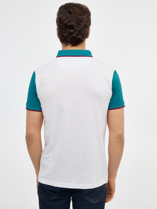 White polo color block emerald middle back view